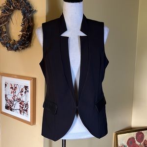 NICOLE MILLER Size Medium Black Deep V-Neck Vest Leather Look Pocket  $98 NEW